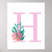 Poster Monogramme lettre H initiale Rose corail sarcelle  (Devant)