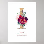 Poster Monogramme lettre I floral bordeaux et or (Devant)