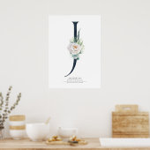 Poster Monogramme lettre J Fleurs blanches et feuillage (Cuisine)