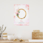 Poster Monogramme Lettre O Feuilles Dorées Magnolia Rose  (Cuisine)