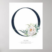 Poster Monogramme lettre O Fleurs blanches et feuillage (Devant)