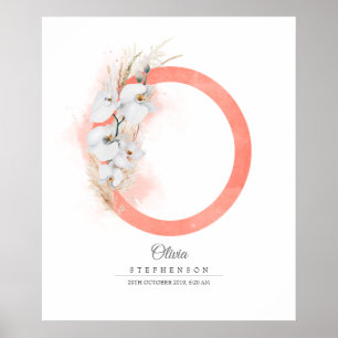 Poster Monogramme Lettre O Orchidées Blanches et Herbe de