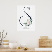 Poster Monogramme lettre S Fleurs blanches et feuillage (Cuisine)