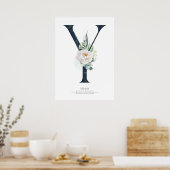 Poster Monogramme lettre Y Fleurs blanches et feuillage (Cuisine)