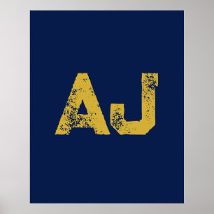 Poster Monogramme Lettres Initiales Or & Bleu Simple