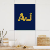 Poster Monogramme Lettres Initiales Or & Bleu Simple (Cuisine)