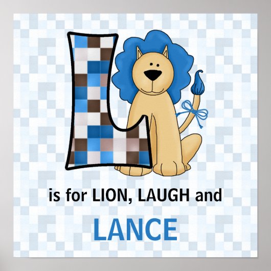 Poster Monogramme Lion Bleu Lettre L Chambre de Bébé (Devant)