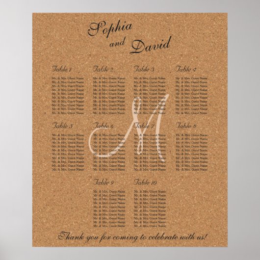 Poster Monogramme Mariage de liège à vin rustique Graphiq (Devant)
