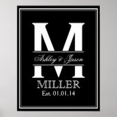 Poster Monogramme Mariage noir et blanc (Devant)