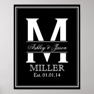 Poster Monogramme Mariage noir et blanc