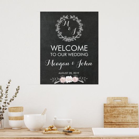 Poster Monogramme mariage panneau Chalkboard moderne (Cuisine)