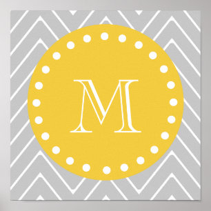 Poster Monogramme moderne gris et jaune de coutume de