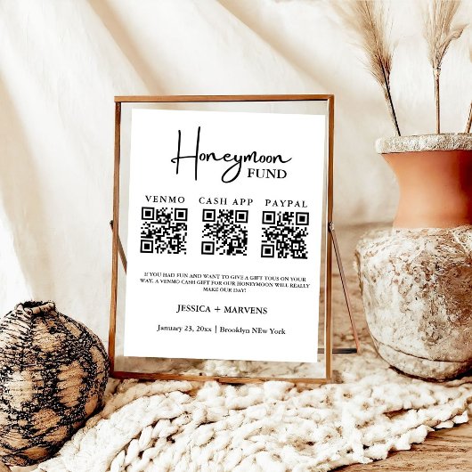 Poster Monogramme moderne mariage de lune de miel code QR