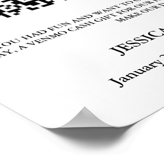 Poster Monogramme moderne mariage de lune de miel code QR (Coin)