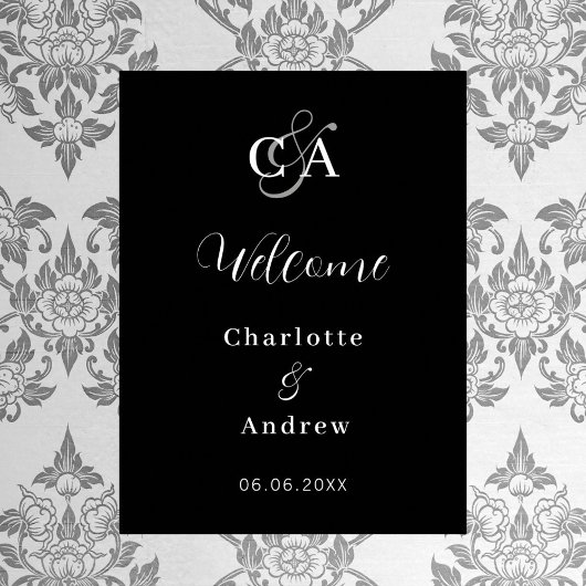 Poster Monogramme moderne simple noir mariage accueil