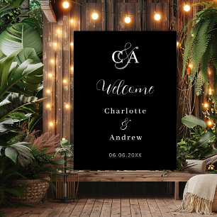 Poster Monogramme moderne simple noir mariage accueil