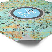 Poster Monogramme Motif bleu vert (Coin)