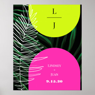Poster Monogramme Neon Arches Tropical Palm Leaf Mariage