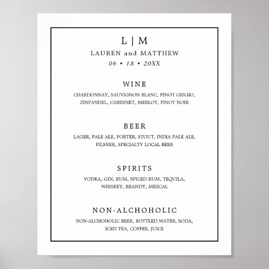 Poster Monogramme noir et blanc simple Mariage élégant (Devant)