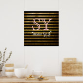 Poster monogramme noir rayures dorées style chic (Cuisine)
