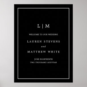 Poster Monogramme noir simple Mariage élégant