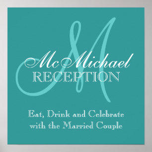 Poster Monogramme Nom Accueil Mariage Signal Turquoise
