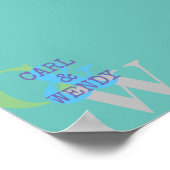 Poster Monogramme nom bleu gris VERT élégant cadeau (Coin)