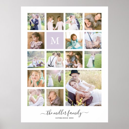 Poster Monogramme Nom Calligraphie Blanc Collage Photo 16 (Devant)