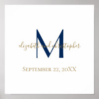 Monogramme Nom Initiales Bleu Or Mariage Date Cade