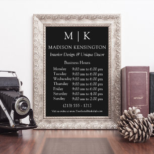 Poster Monogramme ou ajouter un logo Heures d'affaires Pe