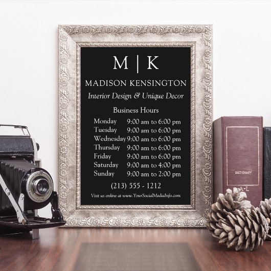Poster Monogramme ou ajouter un logo Heures d'affaires Pe