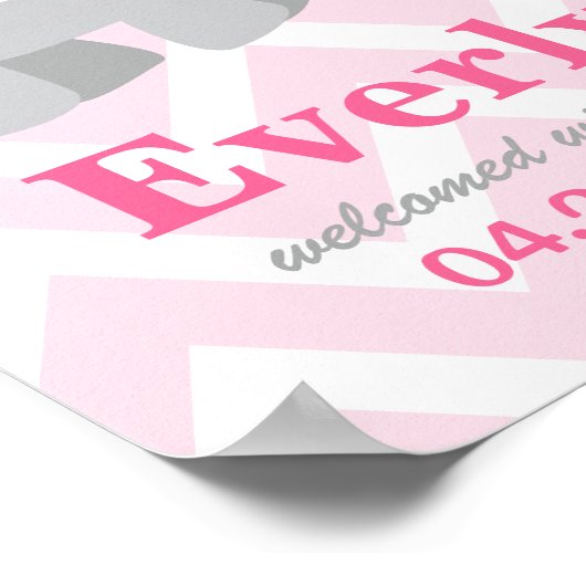 Poster Monogramme personnalisé d'éléphant rose et gris mo (Coin)