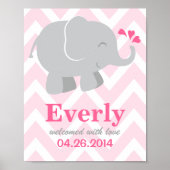 Poster Monogramme personnalisé d'éléphant rose et gris mo (Devant)