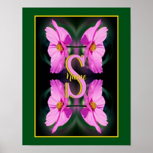 Poster Monogramme personnalisé initial nom Cosmos rose (Devant)