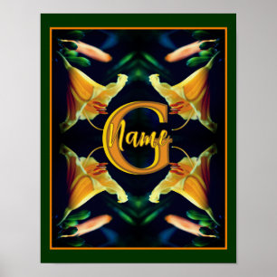 Poster Monogramme personnalisé initial Nom Fleurs de Lys