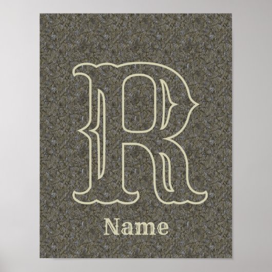 Poster Monogramme personnalisé initial nom floral marron (Devant)