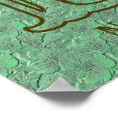 Poster Monogramme personnalisé initial nom floral vert (Coin)