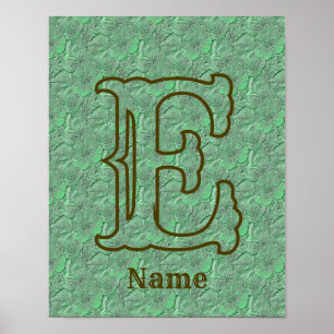 Poster Monogramme personnalisé initial nom floral vert