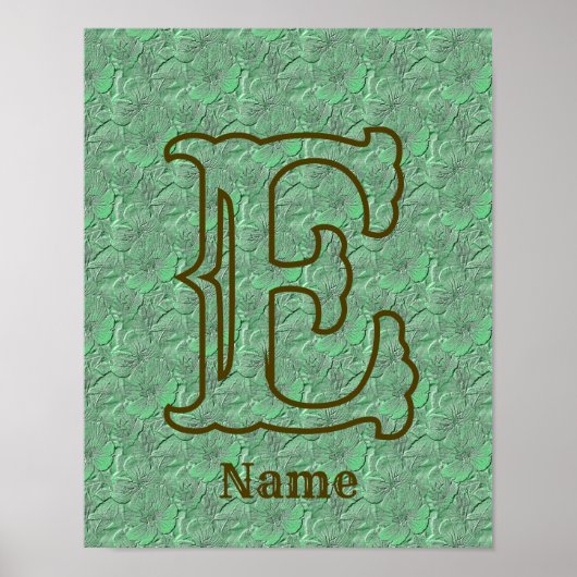 Poster Monogramme personnalisé initial nom floral vert (Devant)