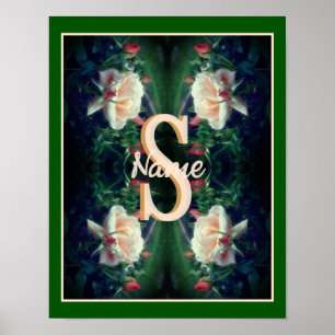 Poster Monogramme personnalisé initial nom Rose pêche