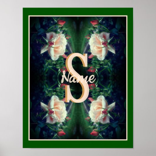 Poster Monogramme personnalisé initial nom Rose pêche (Devant)