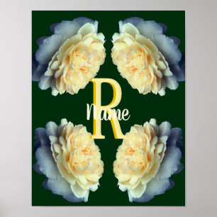 Poster Monogramme personnalisé initial nom Roses jaunes