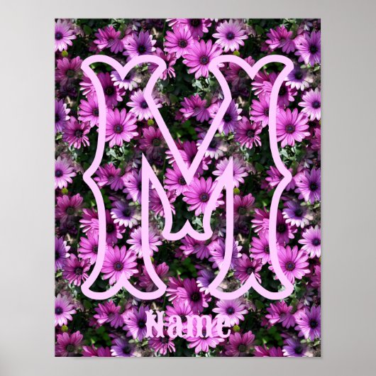 Poster Monogramme personnalisé initial nom violettes marg (Devant)