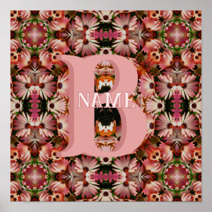 Poster Monogramme personnalisé initial prénom Art floral