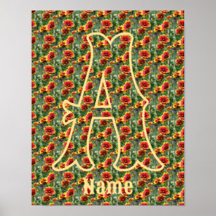 Poster Monogramme personnalisé initial prénom fleurs de m