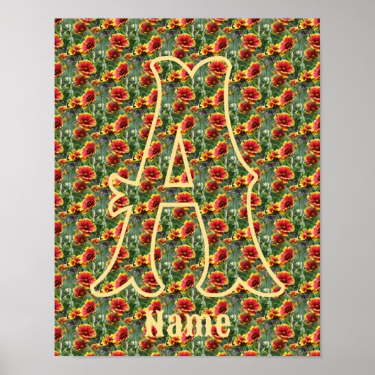 Poster Monogramme personnalisé initial prénom fleurs de m (Devant)