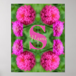Poster Monogramme personnalisé initial prénom Fleurs rose