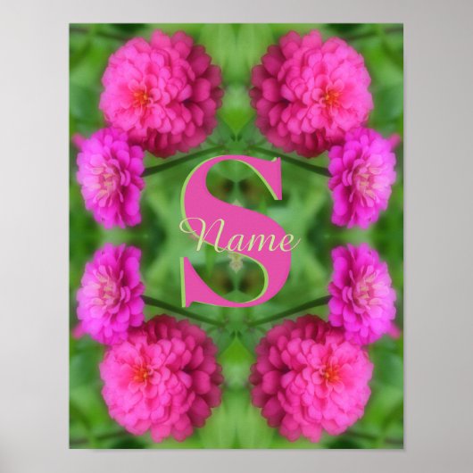 Poster Monogramme personnalisé initial prénom Fleurs rose (Devant)