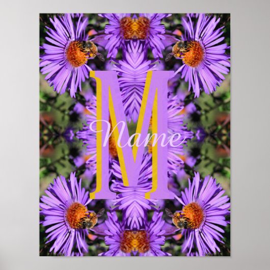 Poster Monogramme personnalisé initiale nom abeille à mie (Devant)
