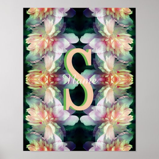 Poster Monogramme personnalisé initiale nom art pivoine (Devant)